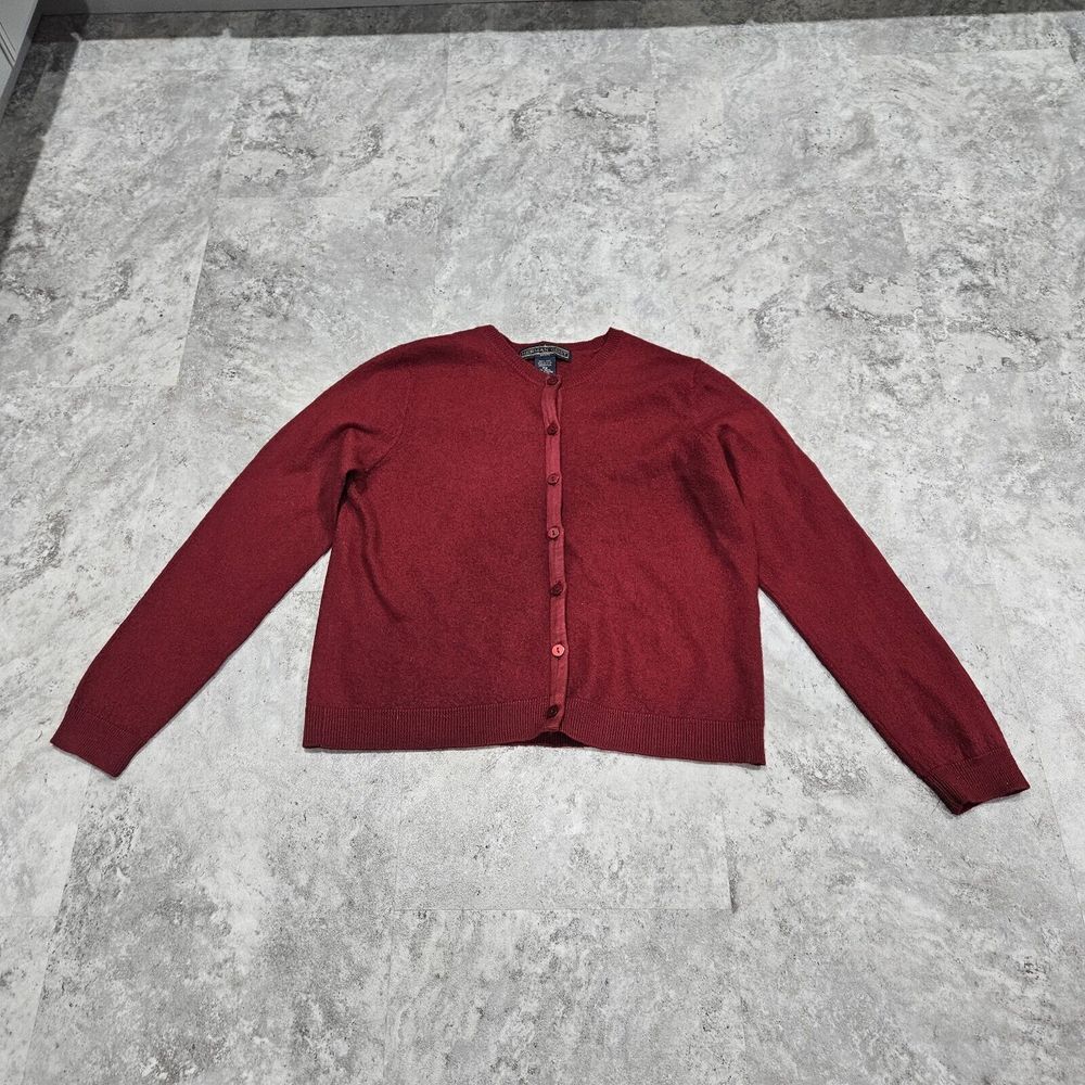 Herman Geist Hand Knit WOMEN WOOL Button Sz PM Cardigan Sweater Long Sleeve Red